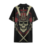 Samurai Warrior Skull Print Cotton Hawaiian Shirt