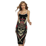 Samurai Warrior Skull Print Cross Back Cami Dress