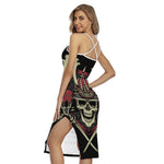 Samurai Warrior Skull Print Cross Back Cami Dress