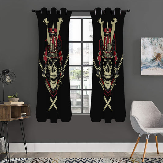 Samurai Warrior Skull Print Curtain