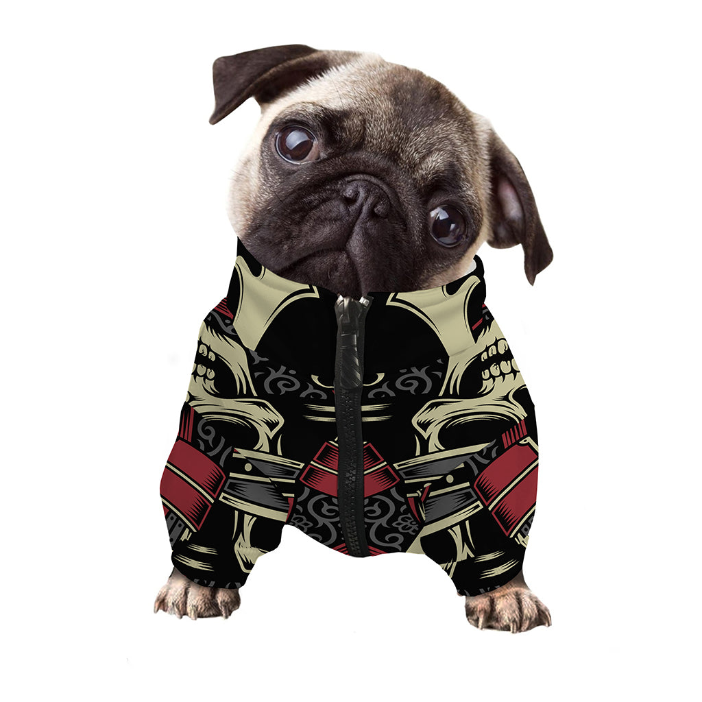 Samurai Warrior Skull Print Dog Zip Up Jacket