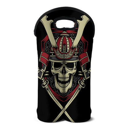 Samurai Warrior Skull Print Double Neoprene Wine Tote