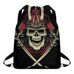 Samurai Warrior Skull Print Drawstring Backpack