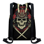 Samurai Warrior Skull Print Drawstring Backpack