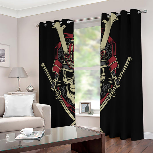 Samurai Warrior Skull Print Extra Wide Grommet Curtains
