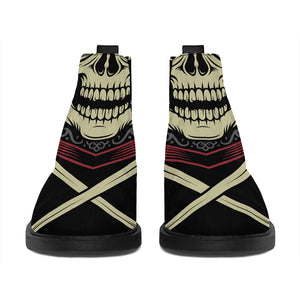 Samurai Warrior Skull Print Flat Ankle Boots