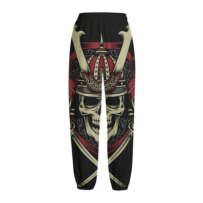Samurai Warrior Skull Print Fleece Lined Knit Pants