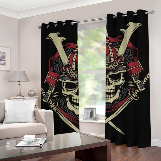 Samurai Warrior Skull Print Grommet Curtains