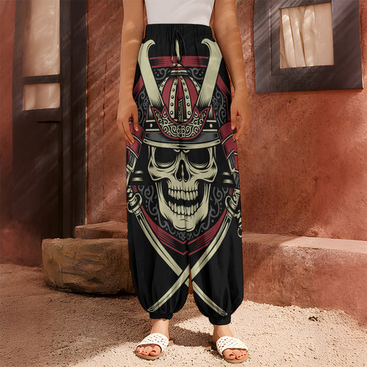 Samurai Warrior Skull Print Harem Pants