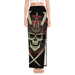 Samurai Warrior Skull Print High Slit Maxi Skirt