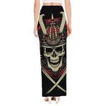 Samurai Warrior Skull Print High Slit Maxi Skirt