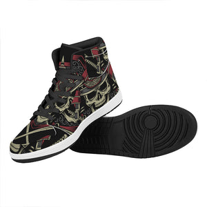 Samurai Warrior Skull Print High Top Leather Sneakers