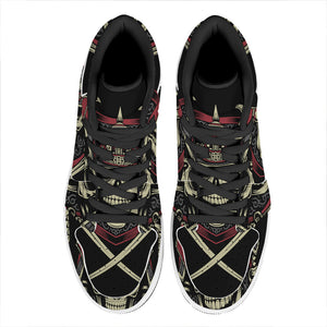 Samurai Warrior Skull Print High Top Leather Sneakers