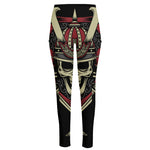 Samurai Warrior Skull Print High-Waisted Pocket Leggings