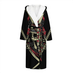 Samurai Warrior Skull Print Hooded Bathrobe