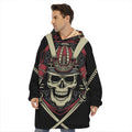 Samurai Warrior Skull Print Hoodie Blanket