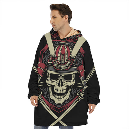 Samurai Warrior Skull Print Hoodie Blanket