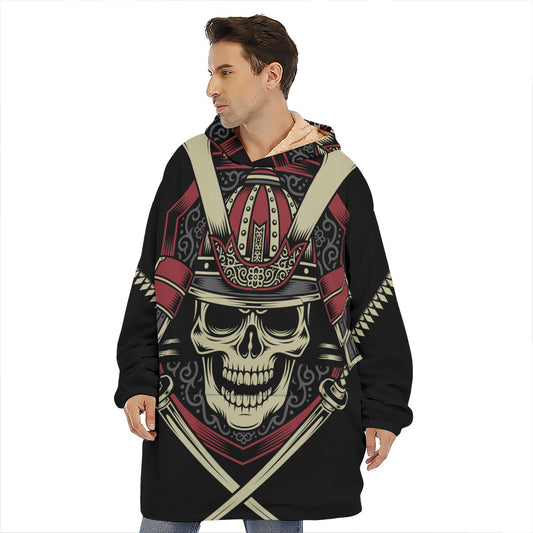 Samurai Warrior Skull Print Hoodie Blanket
