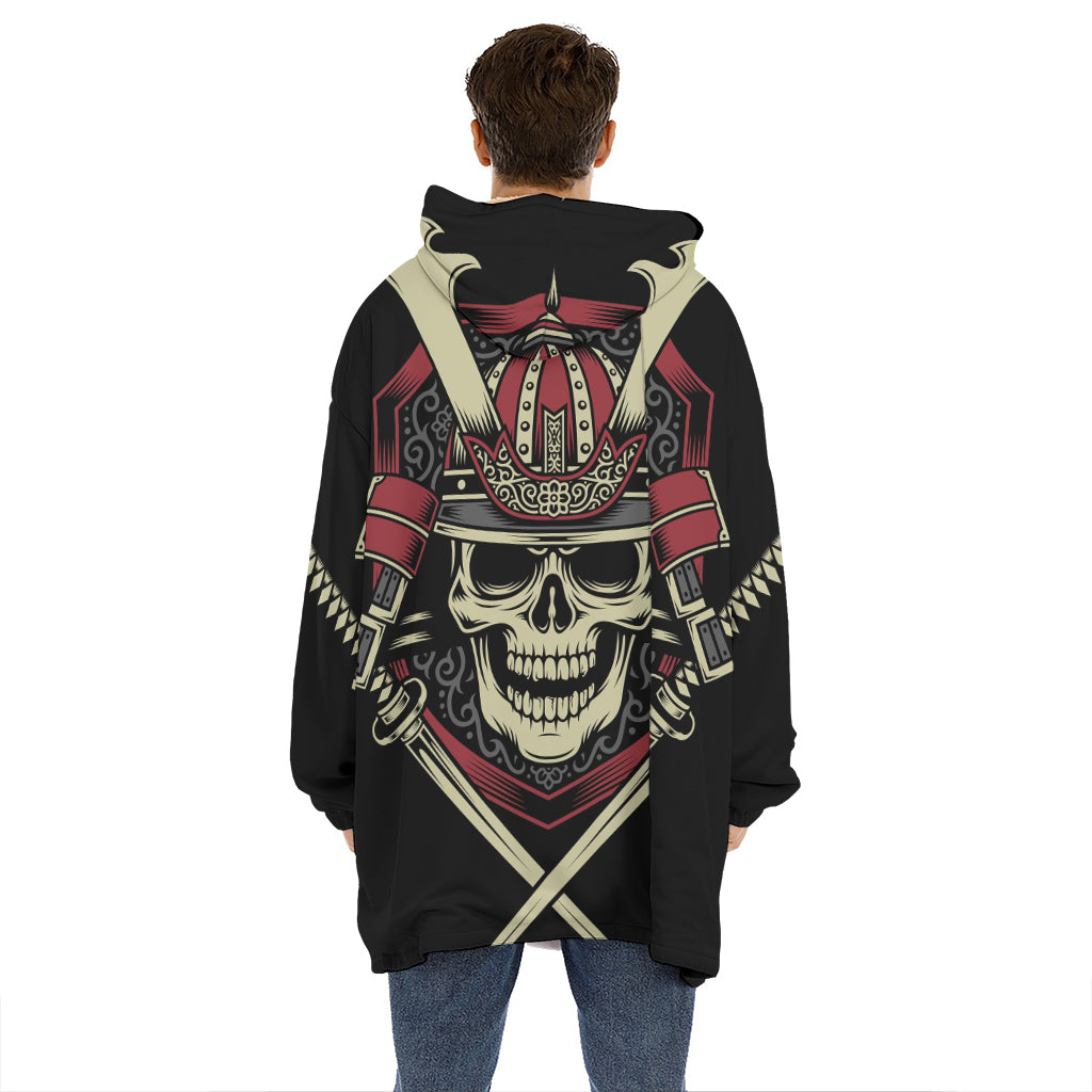 Samurai Warrior Skull Print Hoodie Blanket