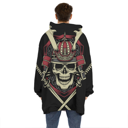 Samurai Warrior Skull Print Hoodie Blanket