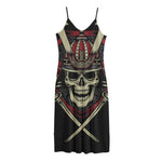 Samurai Warrior Skull Print Jersey Midi Cami Dress