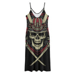 Samurai Warrior Skull Print Jersey Midi Cami Dress
