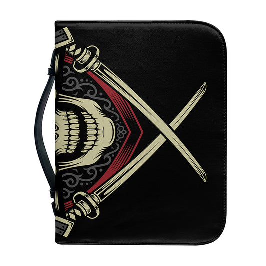 Samurai Warrior Skull Print Leather Bible Cover