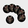 Samurai Warrior Skull Print Leather Coaster Set