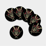 Samurai Warrior Skull Print Leather Coaster Set