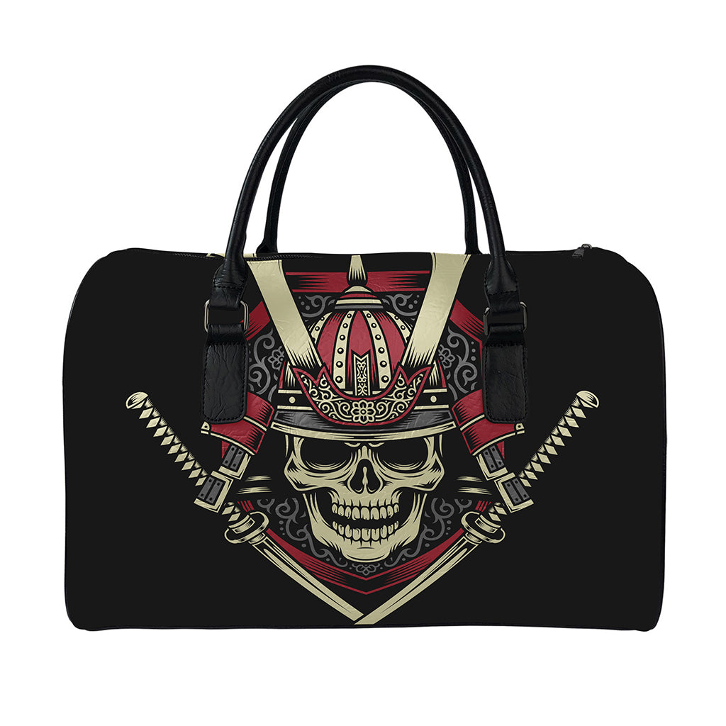 Samurai Warrior Skull Print Leather Duffle Bag