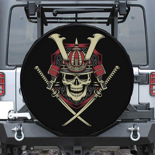Samurai Warrior Skull Print Leather Spare Tire Cover