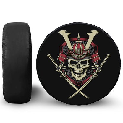 Samurai Warrior Skull Print Leather Spare Tire Cover
