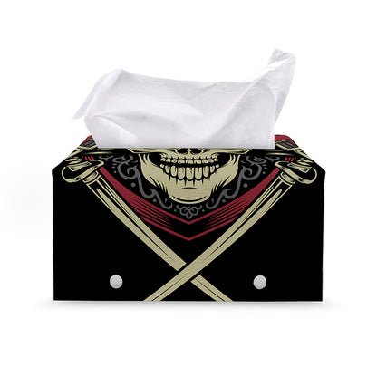 Samurai Warrior Skull Print Leather Tissue Box Cover