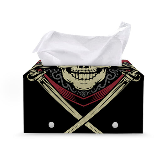 Samurai Warrior Skull Print Leather Tissue Box Cover