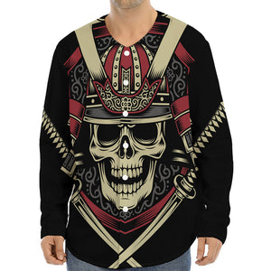 Samurai Warrior Skull Print Long Sleeve Baseball Jersey