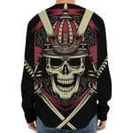 Samurai Warrior Skull Print Long Sleeve Baseball Jersey