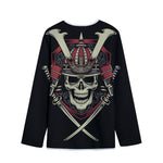 Samurai Warrior Skull Print Long Sleeve Short Coat