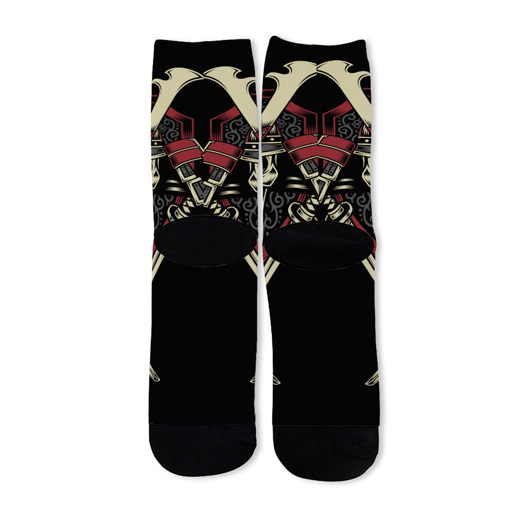 Samurai Warrior Skull Print Long Socks