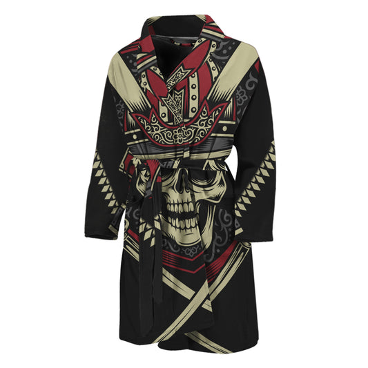 Samurai Warrior Skull Print Men's Bathrobe