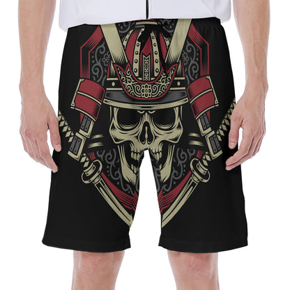 Samurai Warrior Skull Print Men's Beach Shorts
