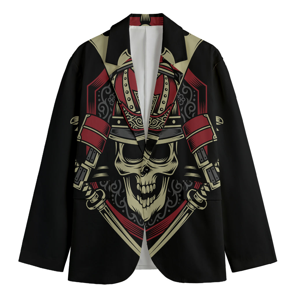 Samurai Warrior Skull Print Men's Blazer