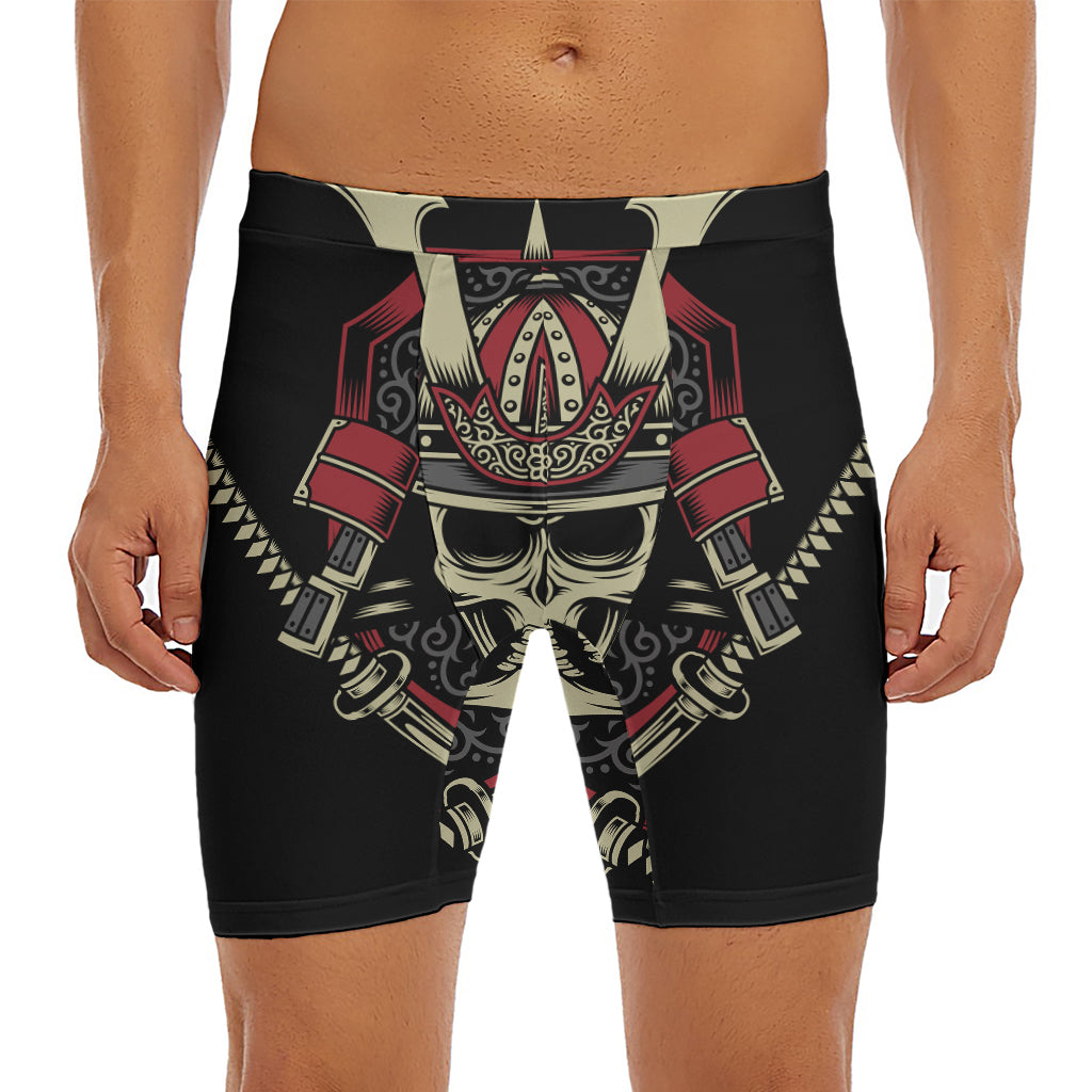 Samurai Warrior Skull Print Men's Long Boxer Briefs