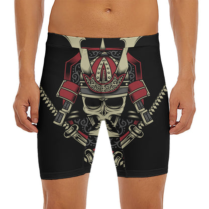 Samurai Warrior Skull Print Men's Long Boxer Briefs
