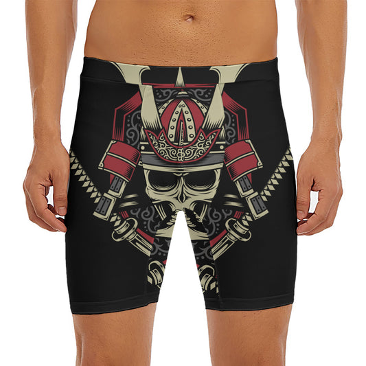 Samurai Warrior Skull Print Men's Long Boxer Briefs