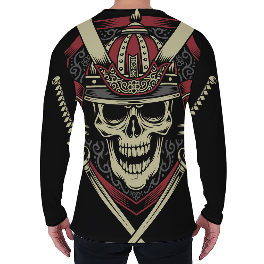 Samurai Warrior Skull Print Men's Long Sleeve T-Shirt