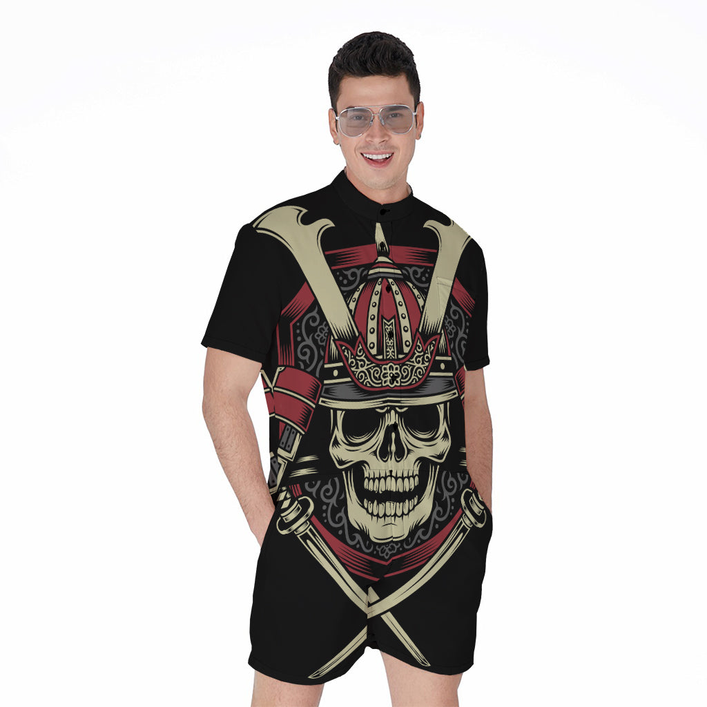 Samurai Warrior Skull Print Men's Rompers