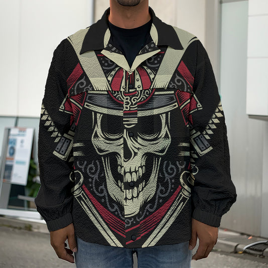 Samurai Warrior Skull Print Men's Shirt Jacket