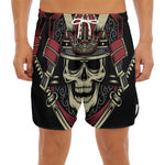 Samurai Warrior Skull Print Men's Split Running Shorts