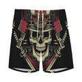 Samurai Warrior Skull Print Men's Athletic Shorts
