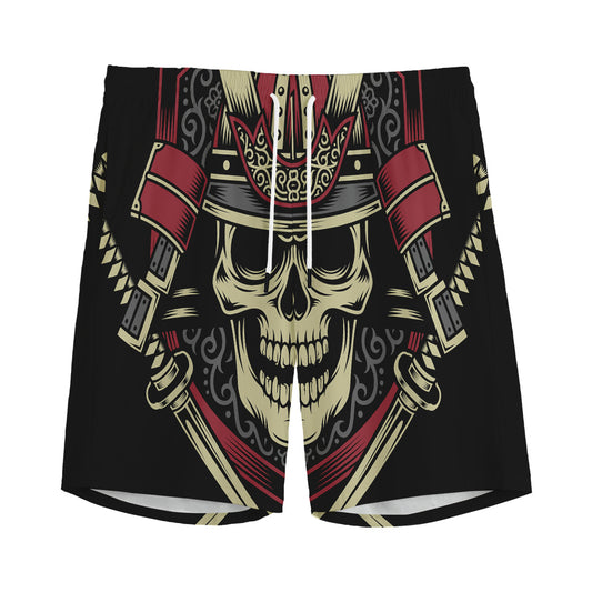 Samurai Warrior Skull Print Men's Sports Shorts